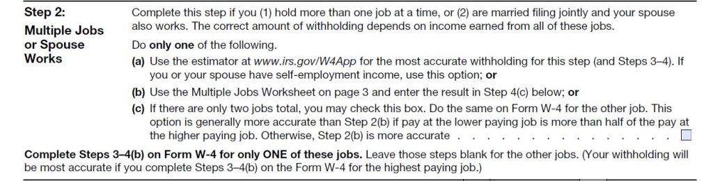 2026 W-4 form Step 2 multiple jobs section leave blank