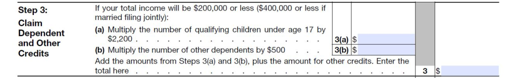 2026 W-4 form Step 3 claim dependents section