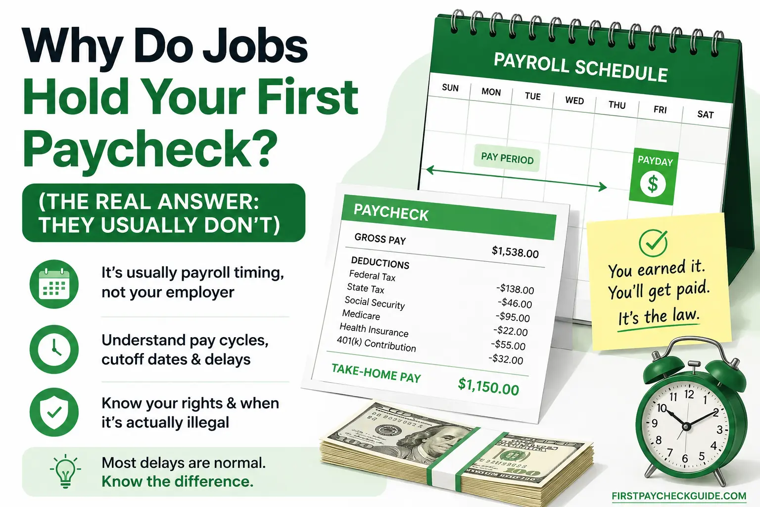 why do jobs hold your first paycheck payroll timeline explained