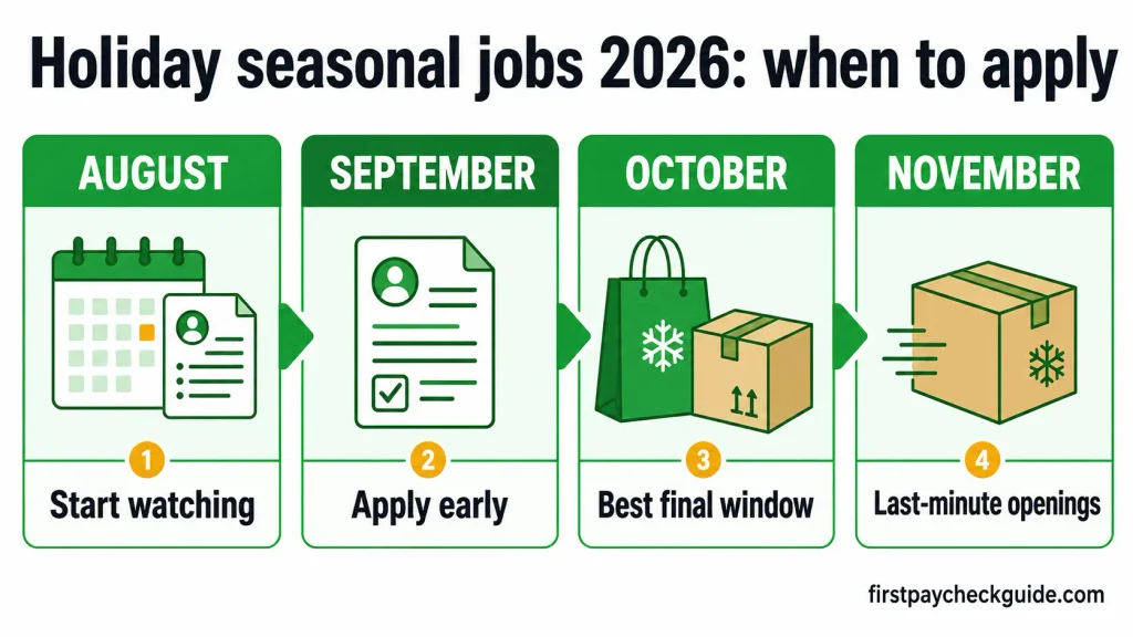 Holiday seasonal jobs 2026 hiring timeline from August through November