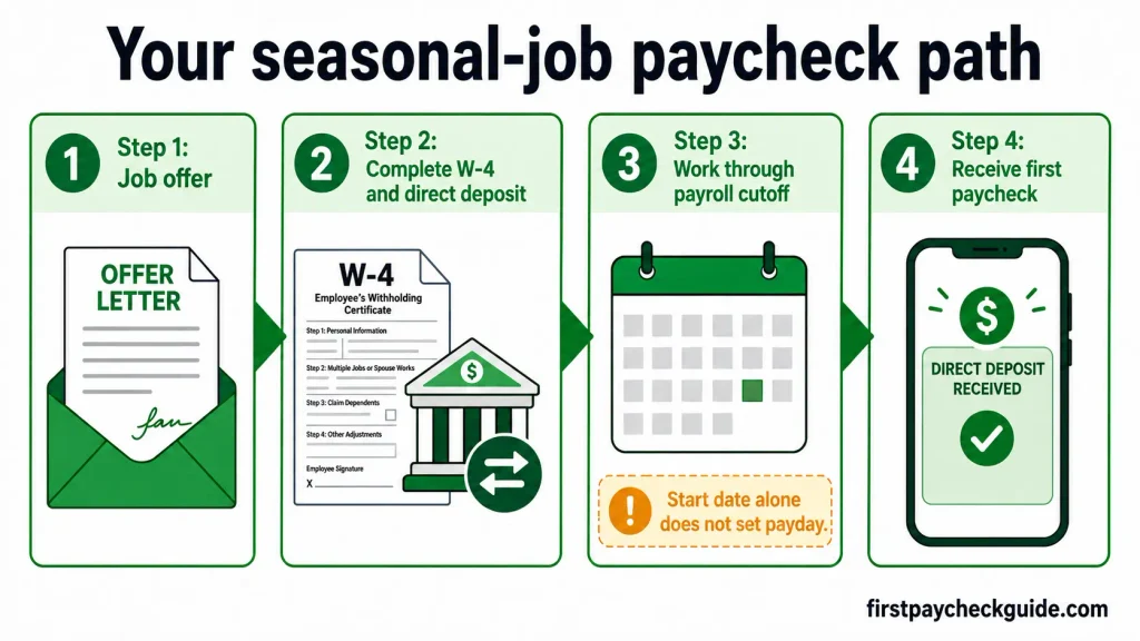 Four steps from a seasonal job offer to receiving a first paycheck